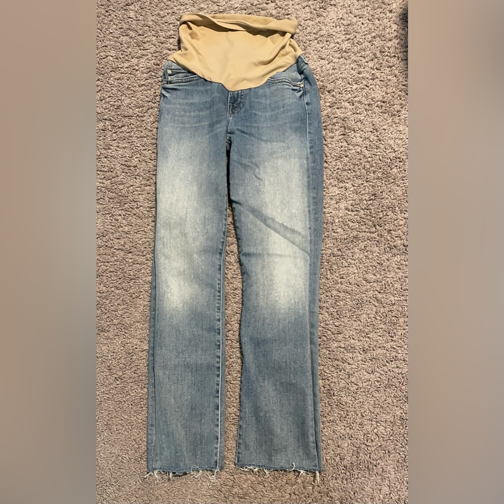 MOTHER Straight Leg Maternity Jeans with Beige Band